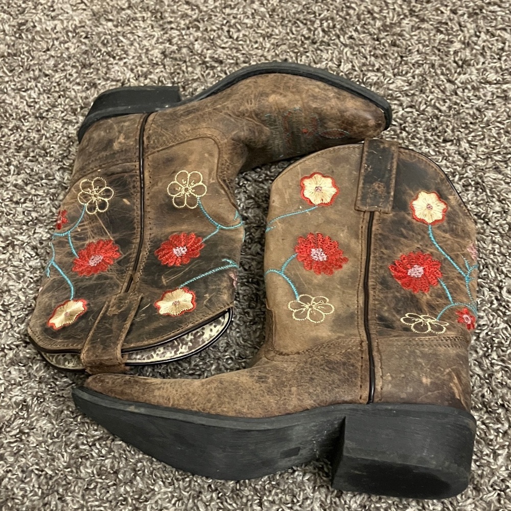 Smoky Mountain Embroidered Brown Cowboy Boots Sz 2R